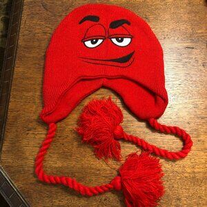M&M's Brand Chocolate Candies Red Face Beanie Hat